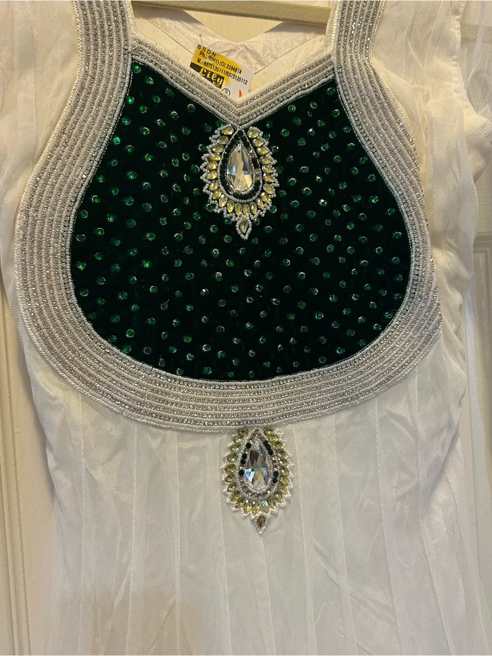 Lily Fashion Green Velvet Evening Top with Crystal Teardrop and Bead Embellment